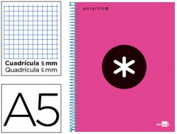 Cuaderno espiral Liderpapel Antartik A-5 tapa forrada 120h micro 100g c/5mm. Color rosa flúor